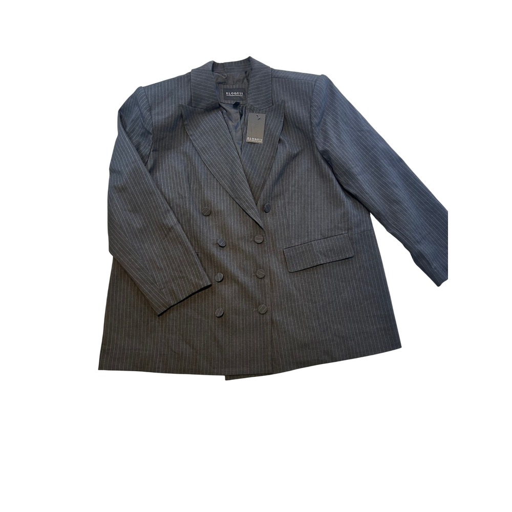 Eloquii Womens 18 Grey Pinstripe Double Breasted Blazer Jacket NWT Professional